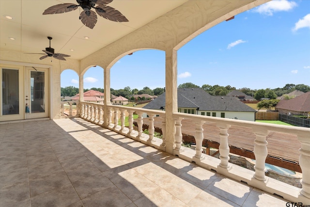 view of patio / terrace with french doors and ceiling fan