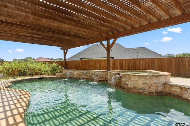 view of swimming pool featuring an in ground hot tub and pool water feature