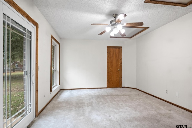 empty room featuring light carpet, plenty of natural light, and a textured ceiling