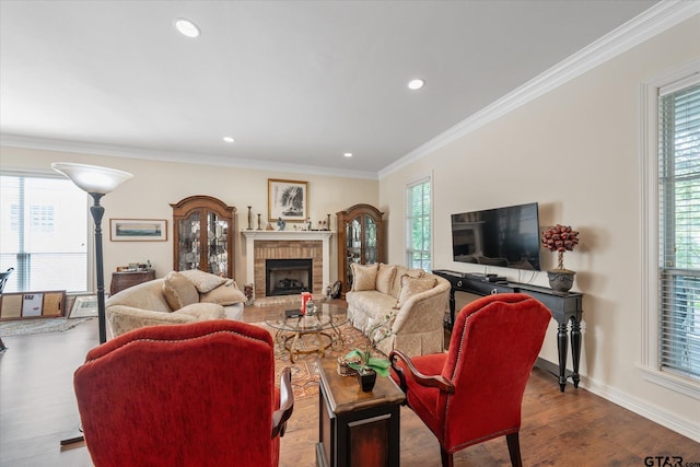 3953 Hanover Pl, Tyler, TX 75701 - living room featuring healthy amount of natural light, crown molding, a fireplace, and recessed lighting
