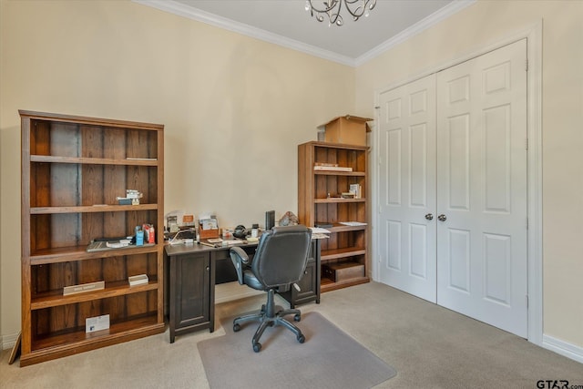 3953 Hanover Pl, Tyler, TX 75701 - carpeted office space featuring ornamental molding and a chandelier