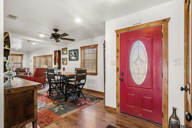 110 Vz County Road 2121, Canton, TX 75103 - entryway with ceiling fan, recessed lighting, wood finished floors, visible vents, and baseboards