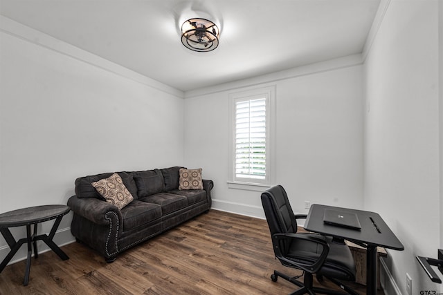 office featuring dark wood-style floors and baseboards