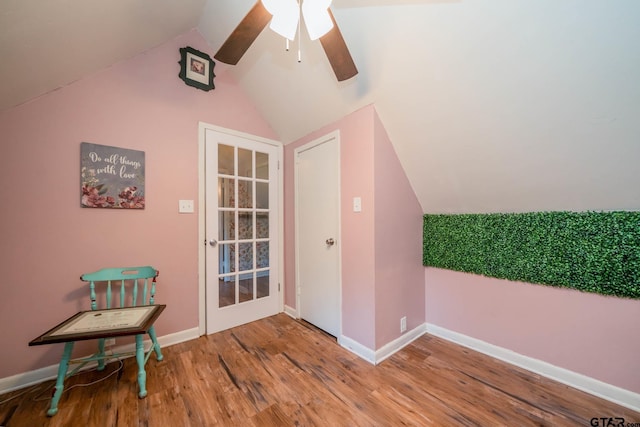 141 Cedar St, Rusk, TX 75785 - bonus room featuring vaulted ceiling, wood finished floors, ceiling fan, and baseboards