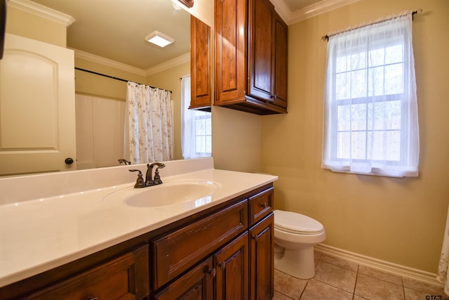 carpeted bedroom with ceiling fan, a closet, vaulted ceiling, and ornamental molding