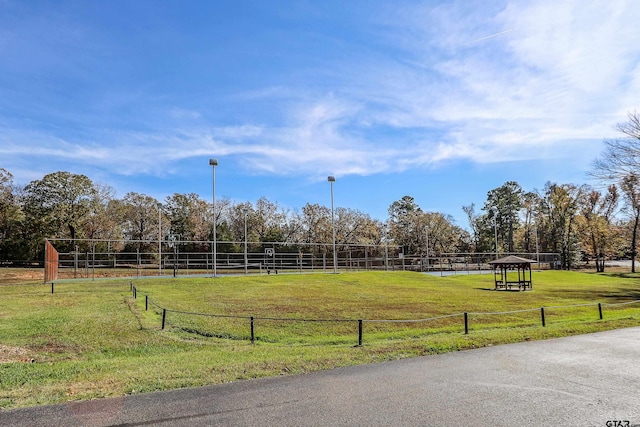 view of community featuring a rural view and a lawn