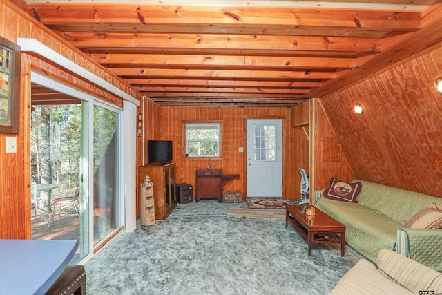 114 Taos, Mount Vernon, TX 75457 - carpeted living room featuring wood walls