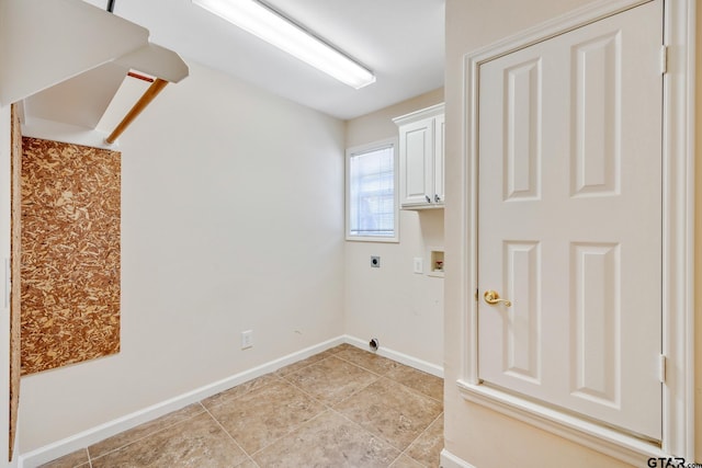 laundry area with cabinets, hookup for a washing machine, and electric dryer hookup