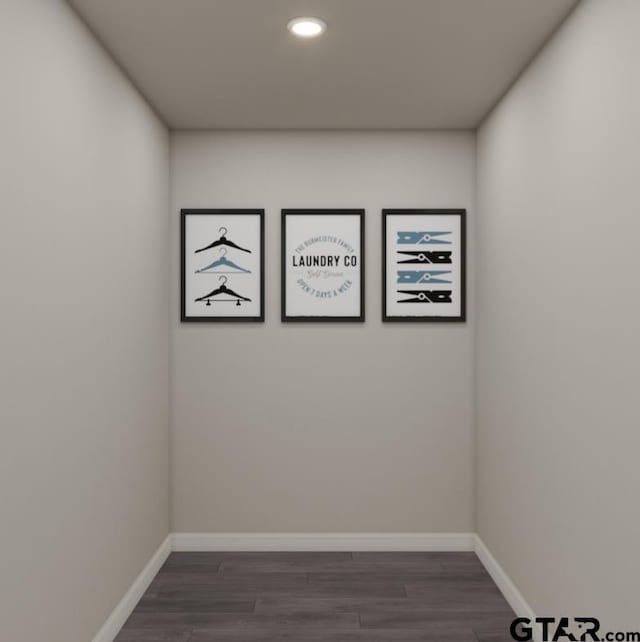 404 Parker Oaks Dr, Chandler, TX 75758 - empty room featuring baseboards, dark wood-style floors, and recessed lighting