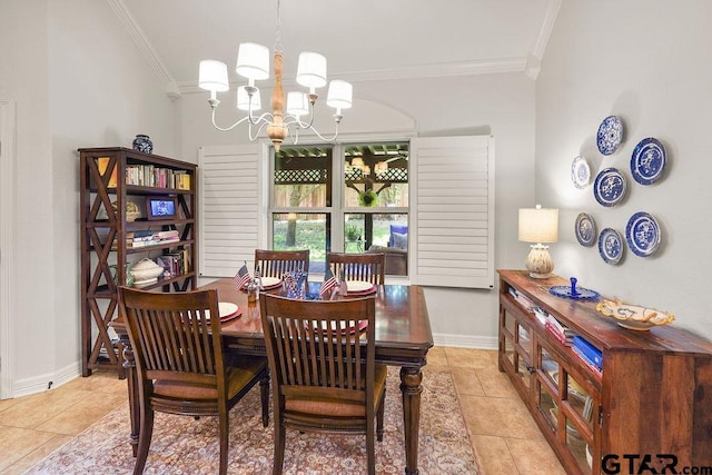 4133 Colina Trl, Tyler, TX 75707 - dining space featuring crown molding, light tile patterned floors, and a chandelier
