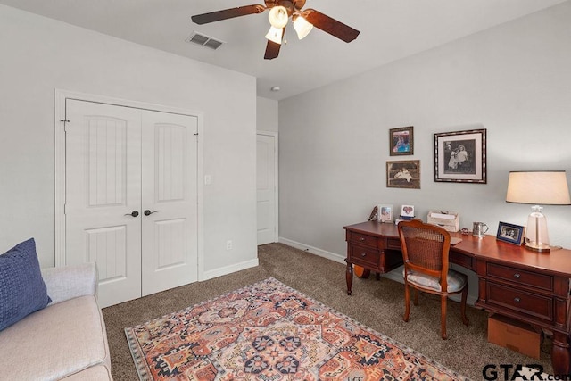 4133 Colina Trl, Tyler, TX 75707 - carpeted home office featuring ceiling fan and baseboards