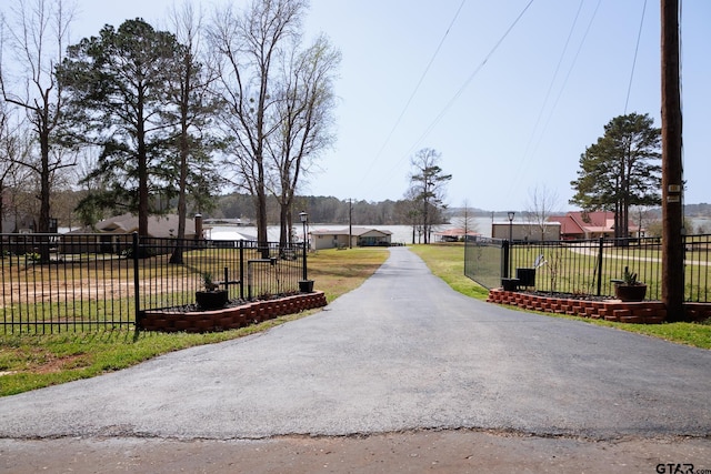 view of street featuring a gated entry and driveway