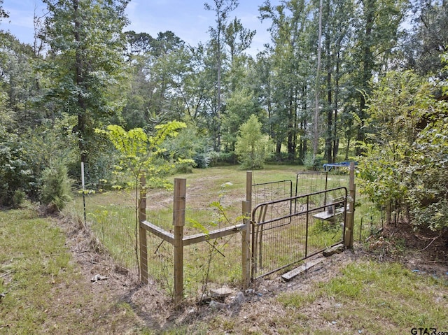 view of yard featuring fence and a gate