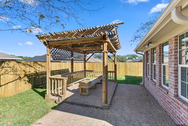 view of patio featuring a pergola