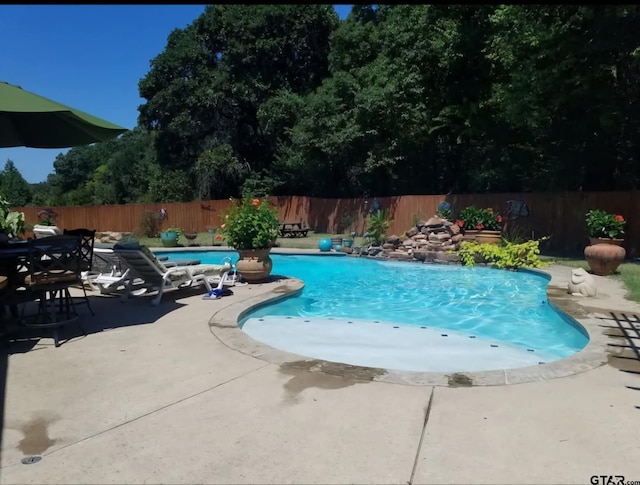 view of swimming pool with a patio area, a fenced backyard, and a fenced in pool