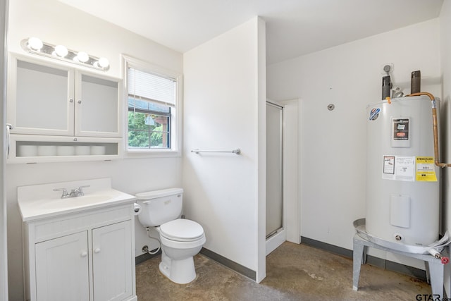 22886 County Road 422, Lindale, TX 75771 - bathroom featuring water heater, vanity, a stall shower, and concrete floors