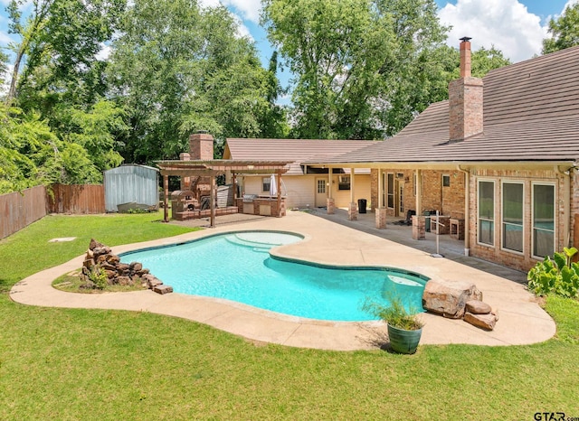 22886 County Road 422, Lindale, TX 75771 - view of swimming pool with a fenced backyard, a patio, and a storage shed