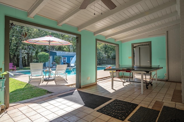 924 Bradley Dr, Athens, TX 75751 - view of patio / terrace featuring an outdoor structure, an outdoor pool, and ceiling fan