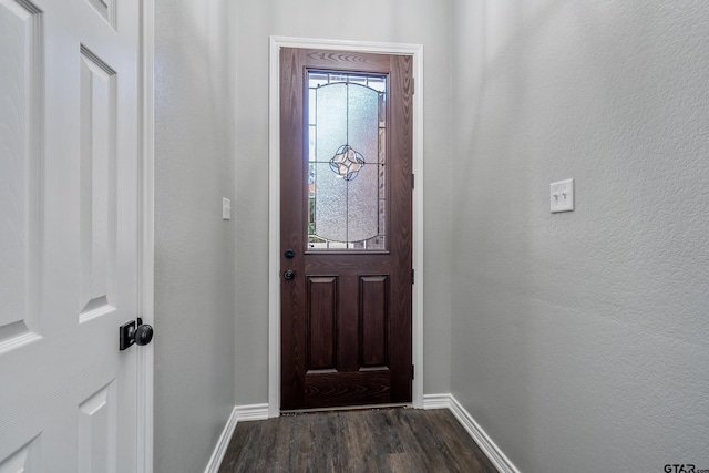 doorway to outside featuring dark wood-type flooring