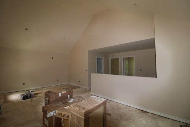 16954 Deer Run Rd, Flint, TX 75762 - living area featuring high vaulted ceiling and baseboards