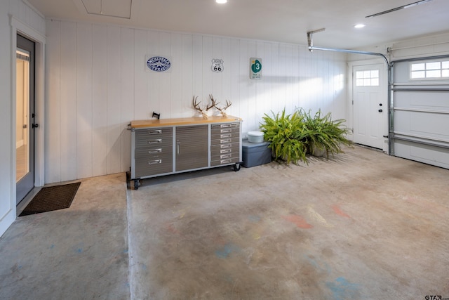 garage with wooden walls