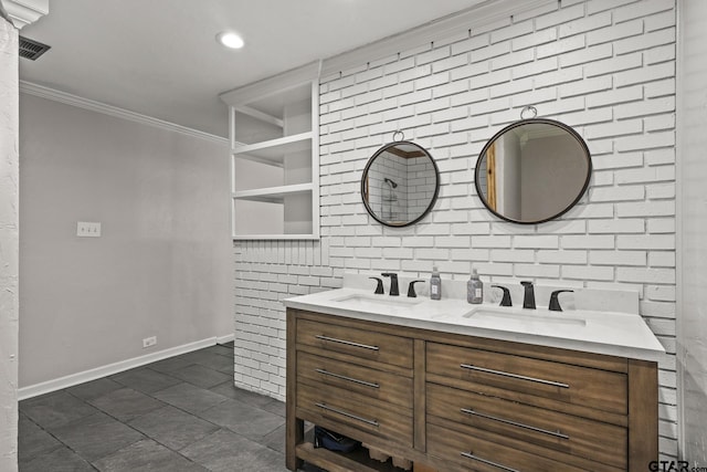 bathroom featuring vanity and ornamental molding