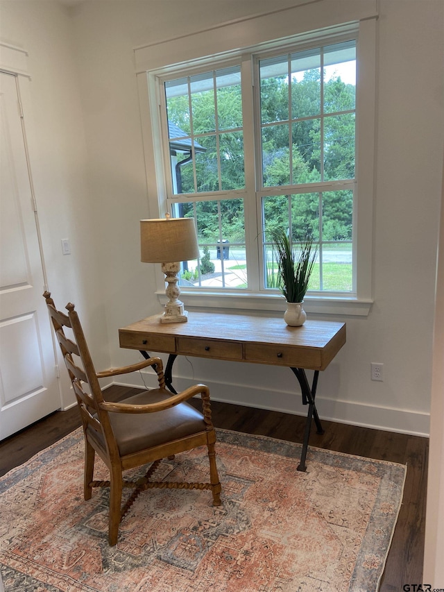 sitting room with dark wood-type flooring