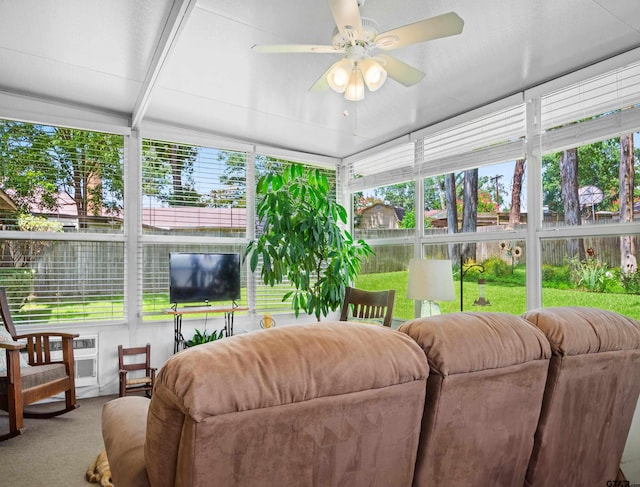 sunroom / solarium with ceiling fan