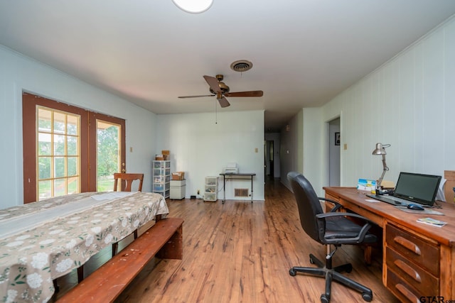 126 Jordan, Rusk, TX 75785 - bedroom featuring hardwood / wood-style flooring, access to exterior, an office area, and ornamental molding
