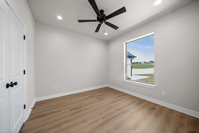 1838 Rocky Mtn, Tyler, TX 75703 - unfurnished bedroom featuring light wood-style floors, recessed lighting, and ceiling fan