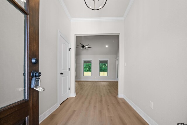 1838 Rocky Mtn, Tyler, TX 75703 - hallway with crown molding and light wood-style flooring