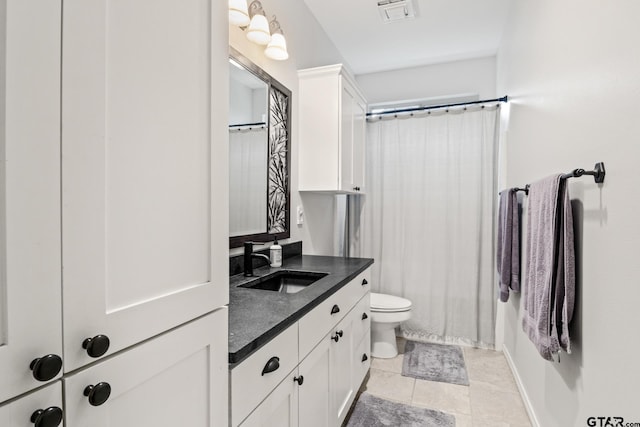 1509 Panther Creek Pass, Mount Vernon, TX 75457 - bathroom with vanity, toilet, tile patterned flooring, and a shower with shower curtain