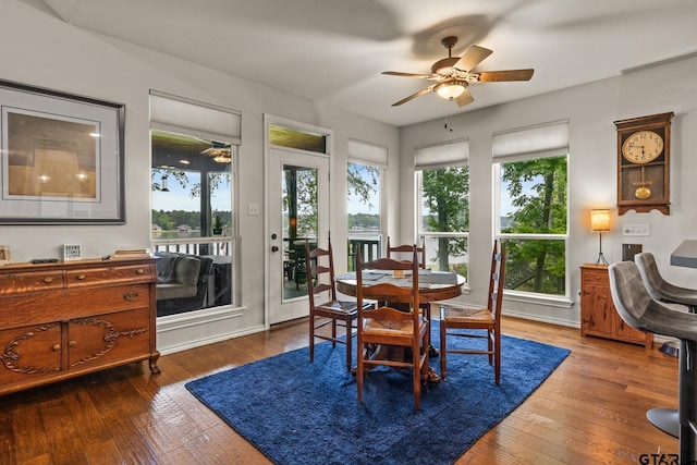 1509 Panther Creek Pass, Mount Vernon, TX 75457 - dining area featuring a ceiling fan, hardwood / wood-style flooring, and baseboards