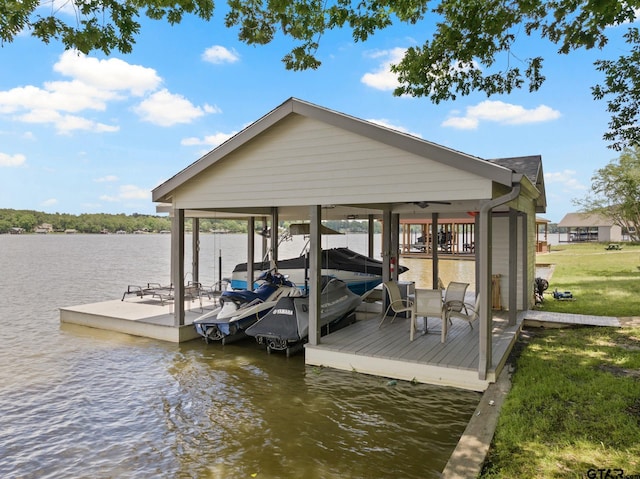 1509 Panther Creek Pass, Mount Vernon, TX 75457 - dock featuring a water view, boat lift, and a yard