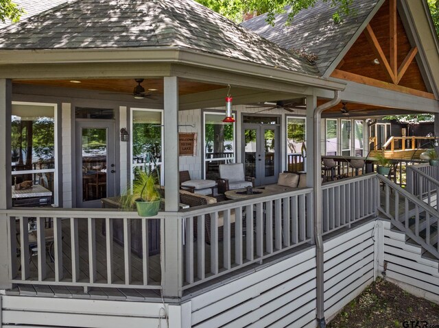 1509 Panther Creek Pass, Mount Vernon, TX 75457 - deck with ceiling fan and stairway