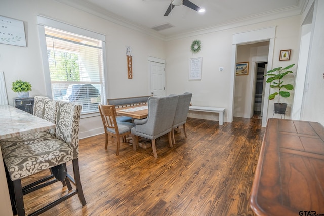 200 W Van St, Lindale, TX 75771 - dining room featuring crown molding, dark wood-style floors, and a ceiling fan