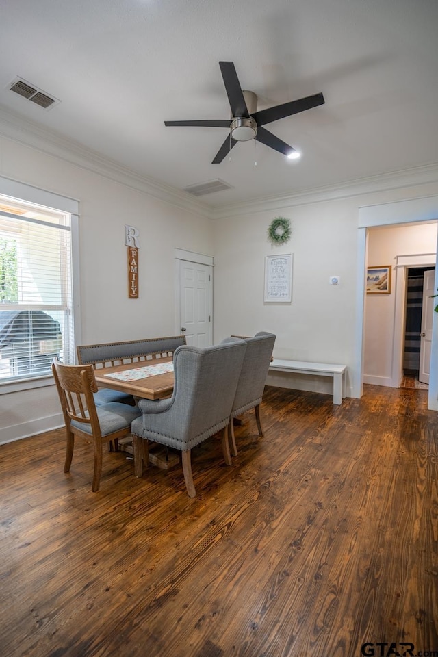 200 W Van St, Lindale, TX 75771 - dining area with crown molding, wood finished floors, a ceiling fan, and baseboards