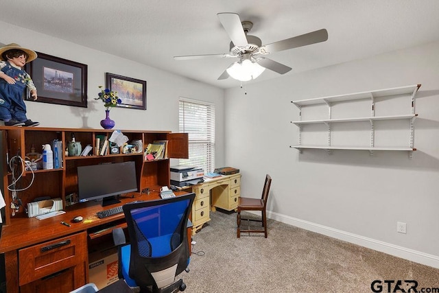11317 Lindsey Gdns, Tyler, TX 75709 - office space with carpet, a ceiling fan, and baseboards