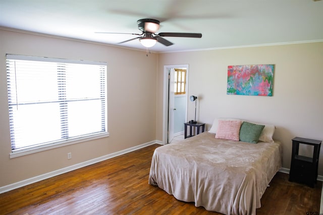 3008 Oak Knob Dr, Tyler, TX 75701 - bedroom with crown molding, dark wood-type flooring, and ceiling fan