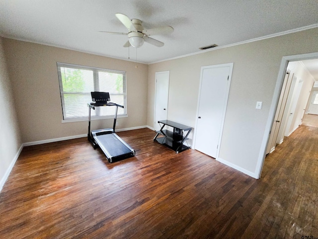 3008 Oak Knob Dr, Tyler, TX 75701 - exercise area with wood finished floors, ceiling fan, and crown molding