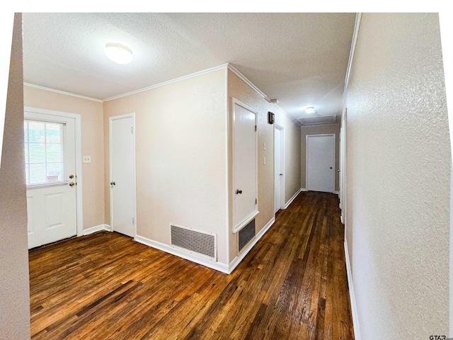 3008 Oak Knob Dr, Tyler, TX 75701 - hall with crown molding, wood-type flooring, a textured ceiling, and a textured wall