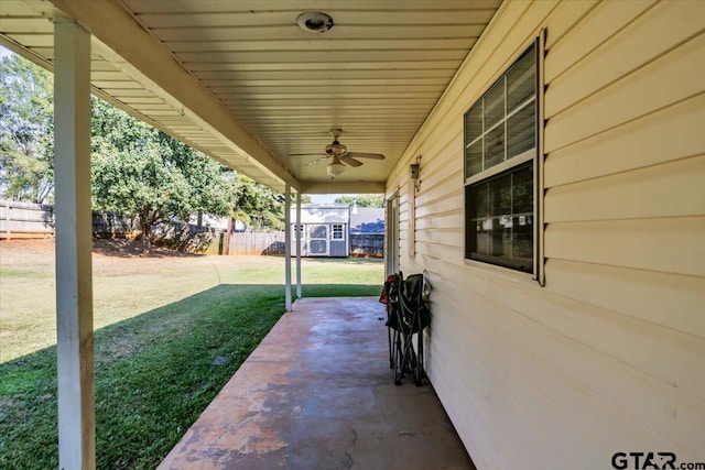 view of patio / terrace featuring ceiling fan