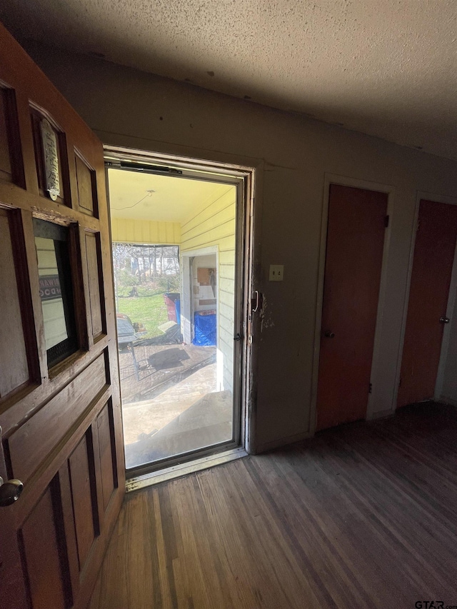 entryway featuring dark hardwood / wood-style flooring and a textured ceiling