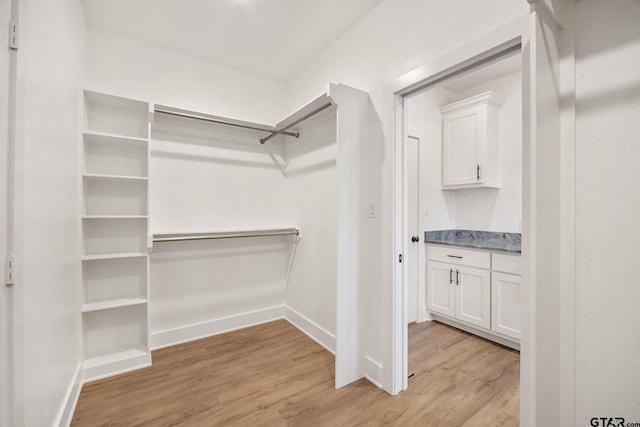 spacious closet featuring light hardwood / wood-style floors