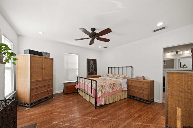 301 W Charnwood St, Tyler, TX 75701 - bedroom with dark wood-style flooring, recessed lighting, and a ceiling fan