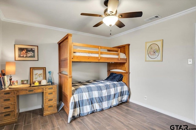 bedroom featuring crown molding and ceiling fan