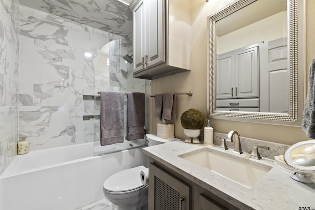 full bath with vanity, toilet, and shower / tub combination