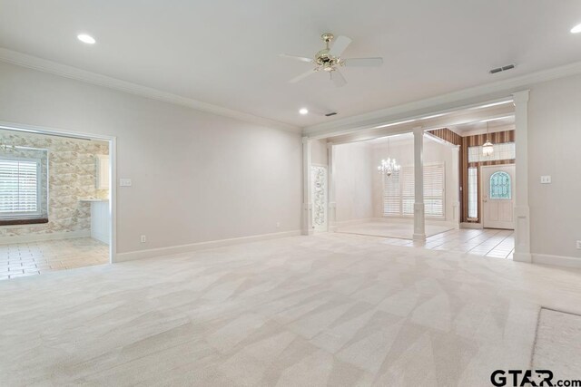 6529 Salisbury Ln, Tyler, TX 75703 - carpeted empty room with baseboards, visible vents, ornamental molding, and a wealth of natural light