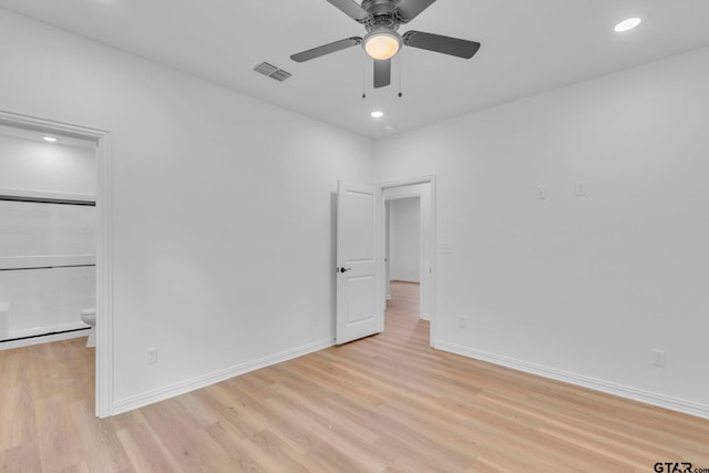 1410 W Connally St, Tyler, TX 75701 - unfurnished bedroom featuring light wood-style flooring, recessed lighting, and a ceiling fan