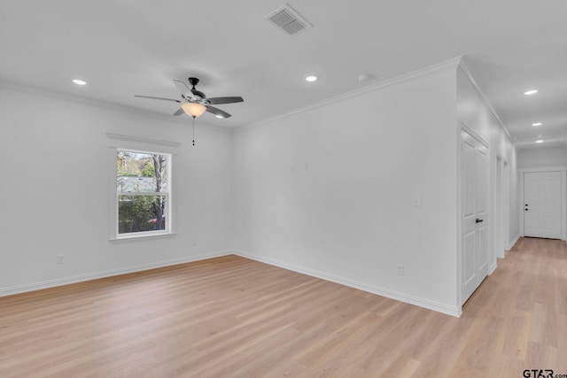 1410 W Connally St, Tyler, TX 75701 - empty room with light wood-style floors, recessed lighting, a ceiling fan, and crown molding